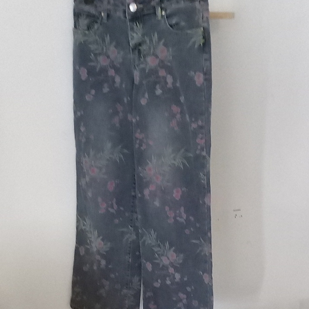 Floral Pattern Wide Leg Jeans